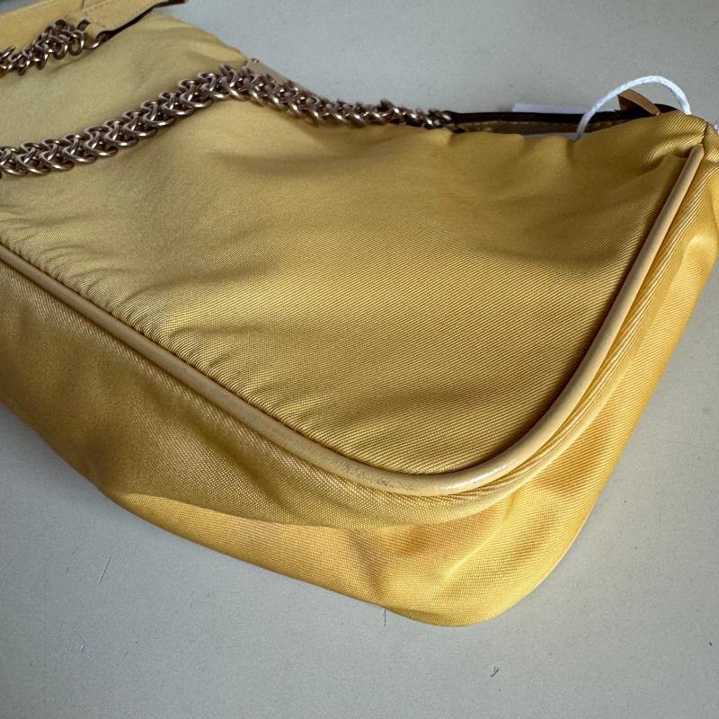 Prada Chain Shoulder Bag Nylon Yellow with Gold-tone Chain 16