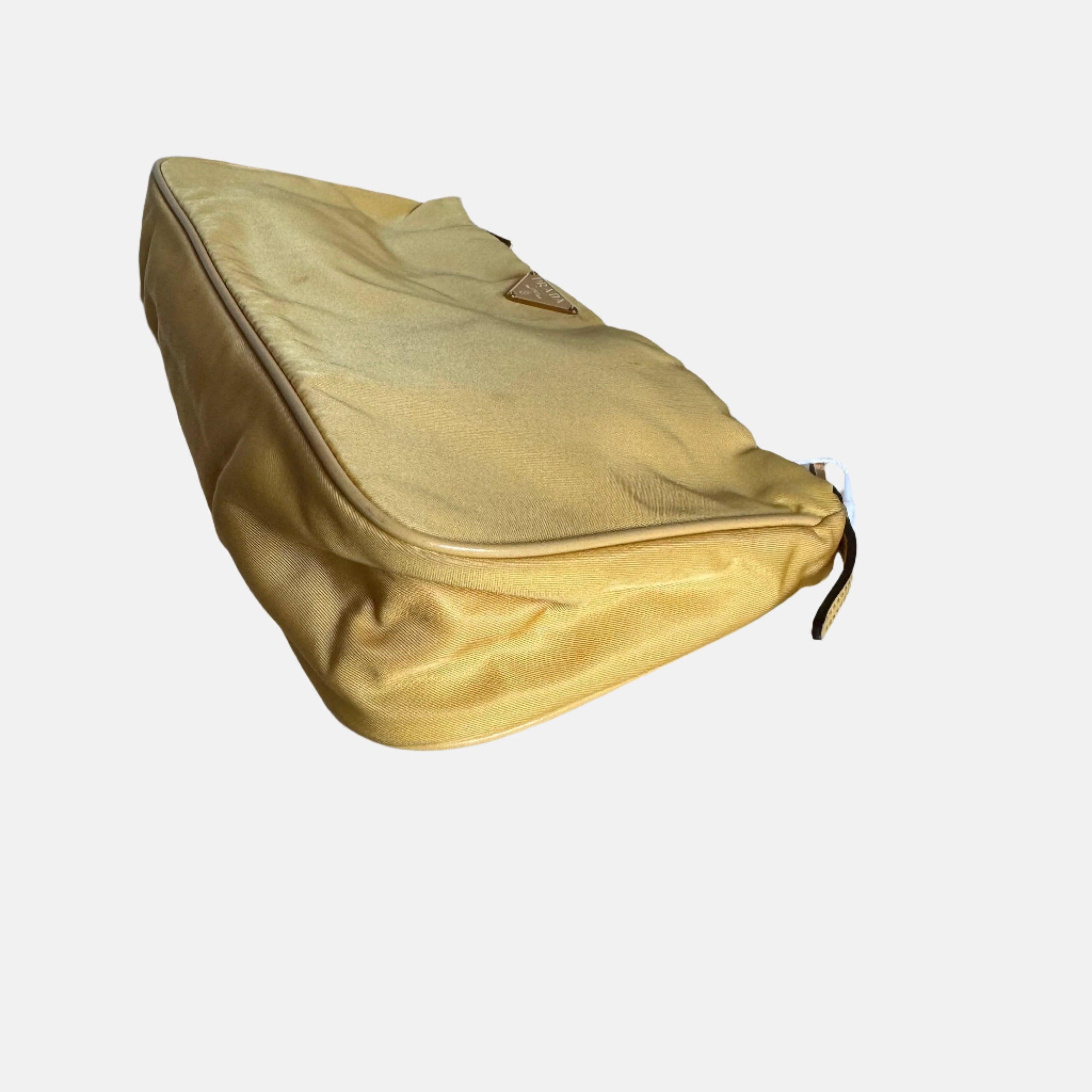 Prada Chain Shoulder Bag Nylon Yellow with Gold-tone Chain 1