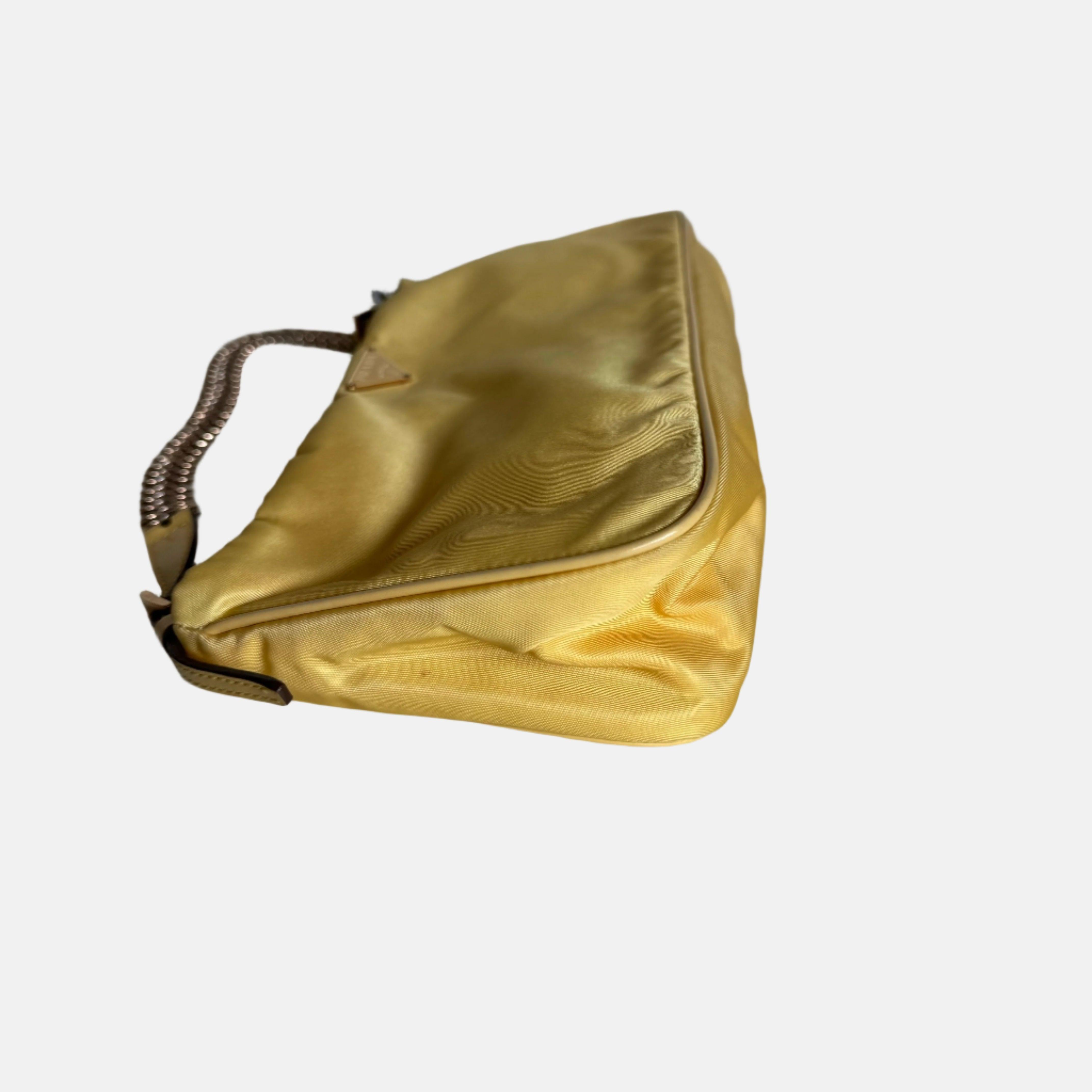 Prada Chain Shoulder Bag Nylon Yellow with Gold-tone Chain 2
