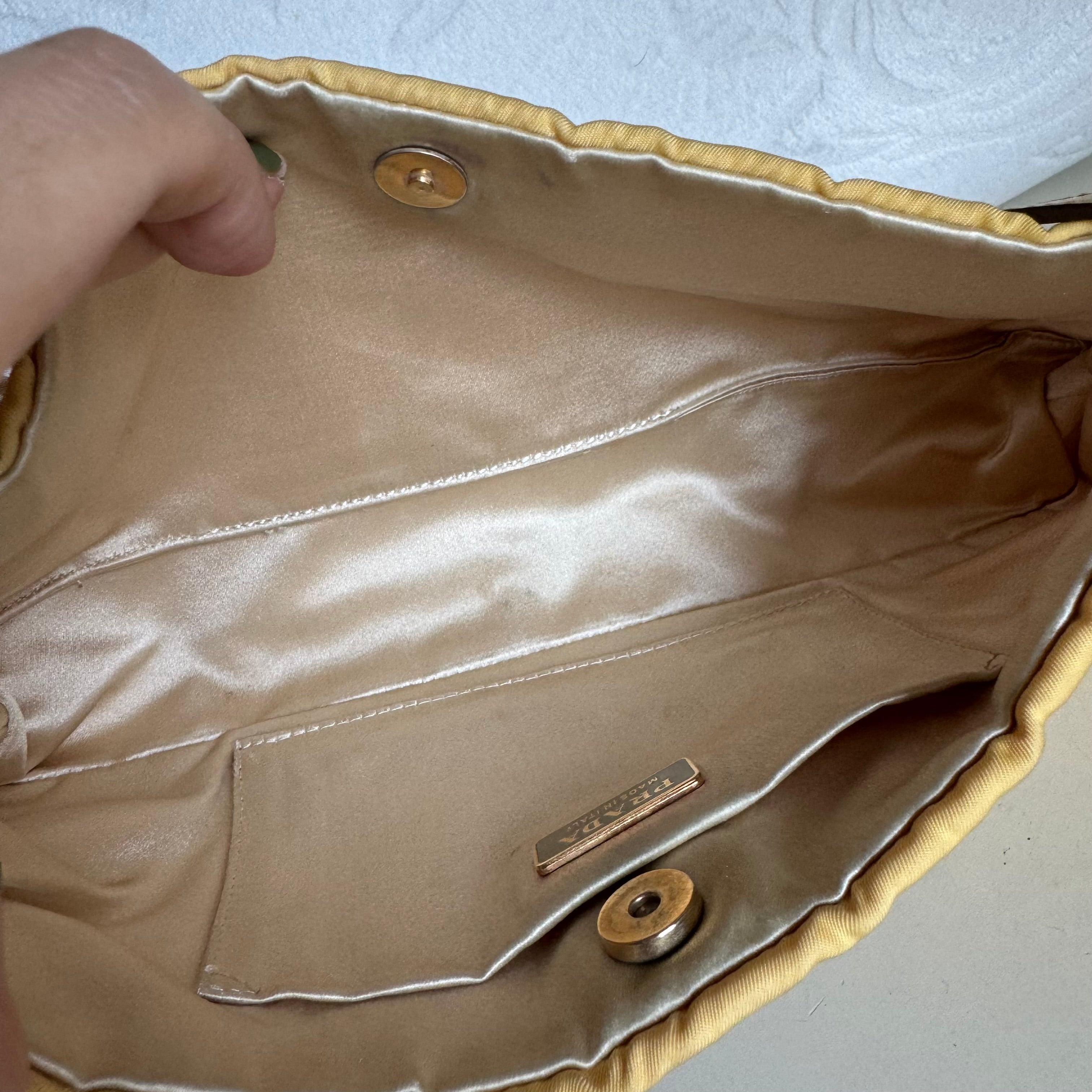 Prada Chain Shoulder Bag Nylon Yellow with Gold-tone Chain 4