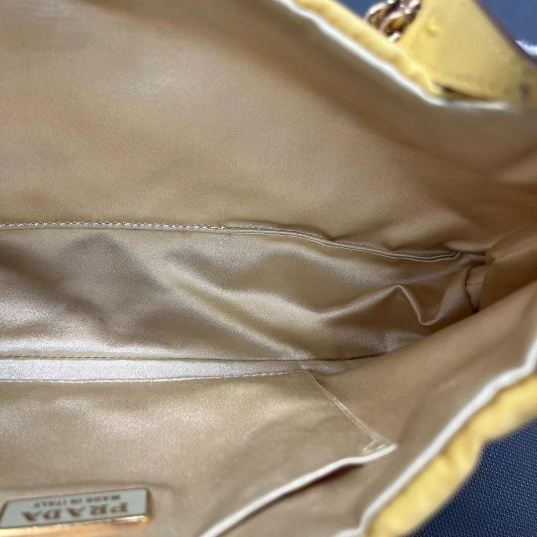 Prada Chain Shoulder Bag Nylon Yellow with Gold-tone Chain 5