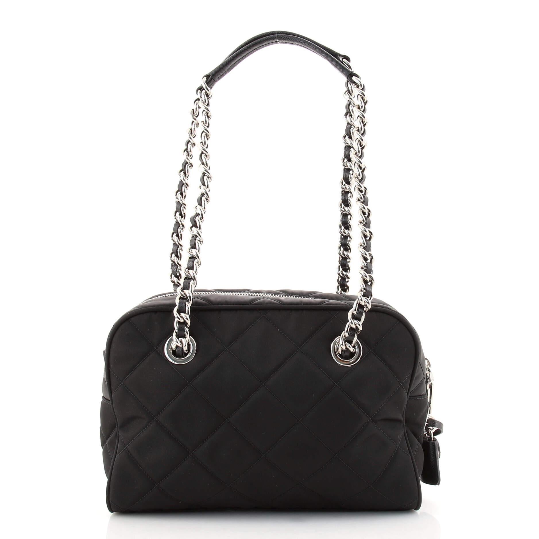 Prada Chain Shoulder Bag Quilted Tessuto Medium In Good Condition In NY, NY