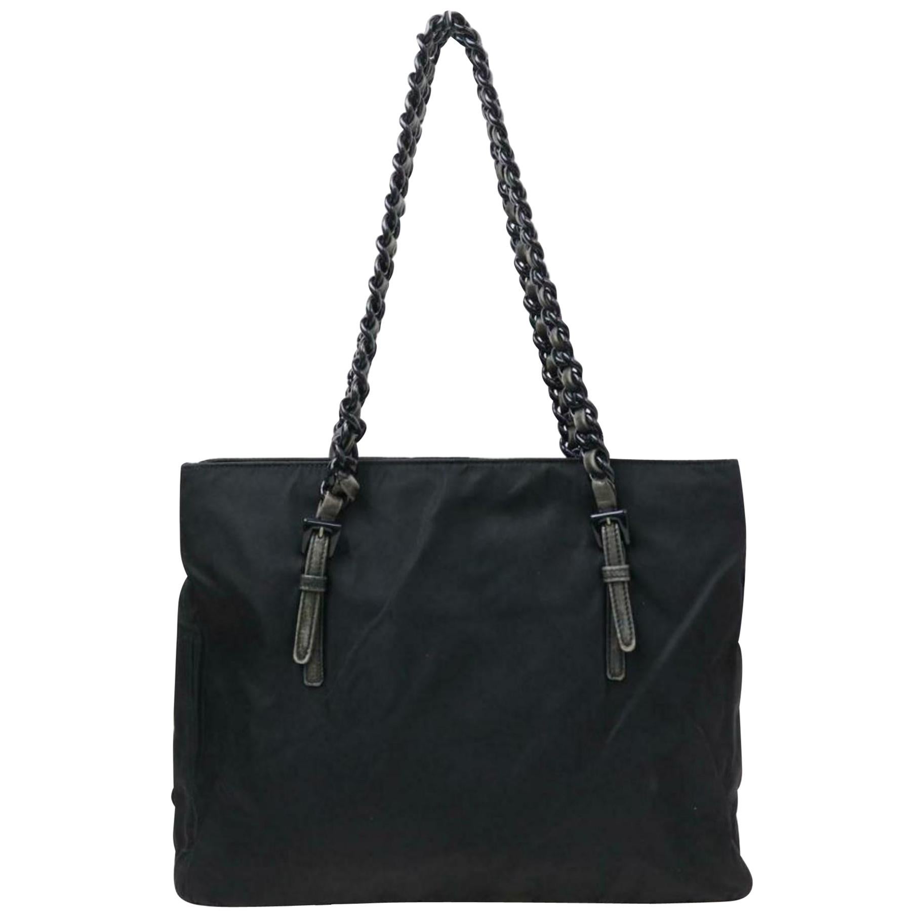 Prada Chain Tote 870605 Black Nylon Shoulder Bag For Sale