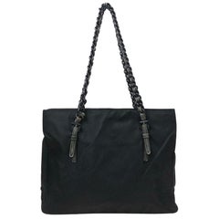 Prada Chain Tote 870605 Black Nylon Shoulder Bag