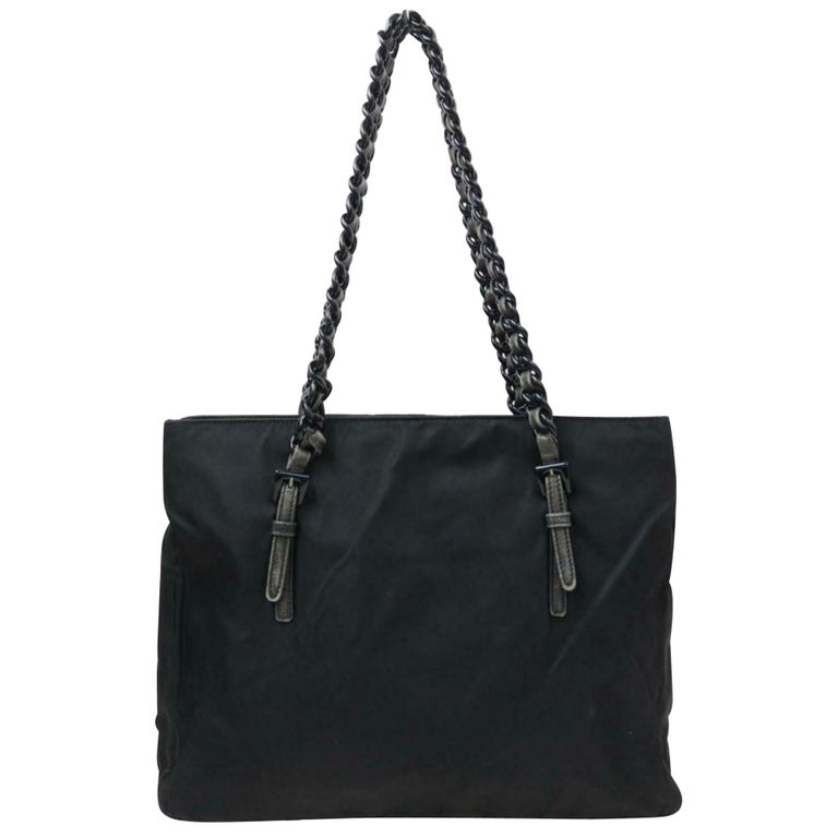 Prada Chain Tote 870605 Black Nylon Shoulder Bag For Sale at 1stDibs