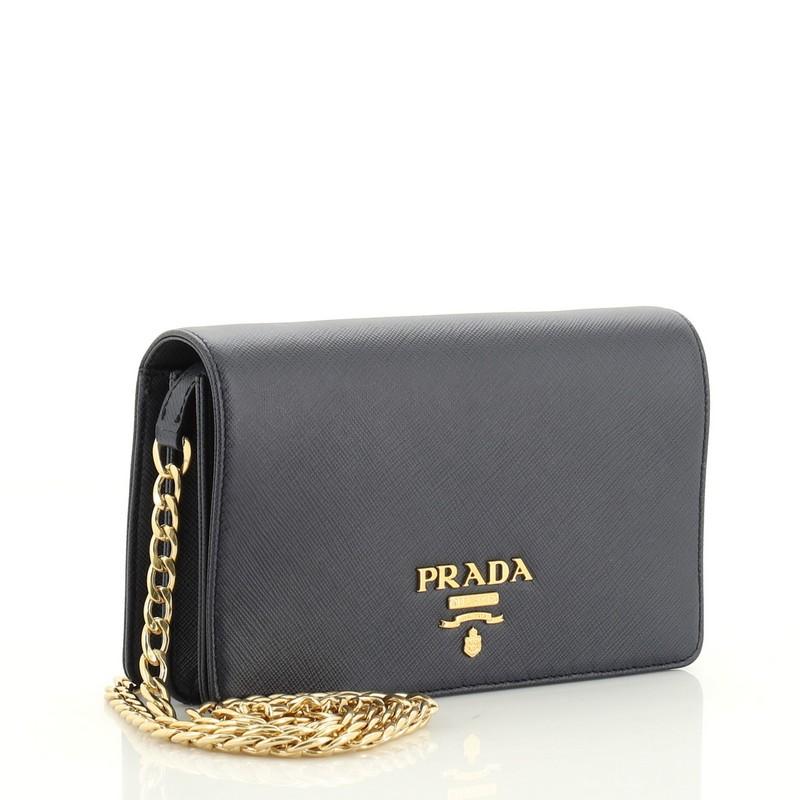 Black Prada Chain Wallet Crossbody Saffiano Leather 