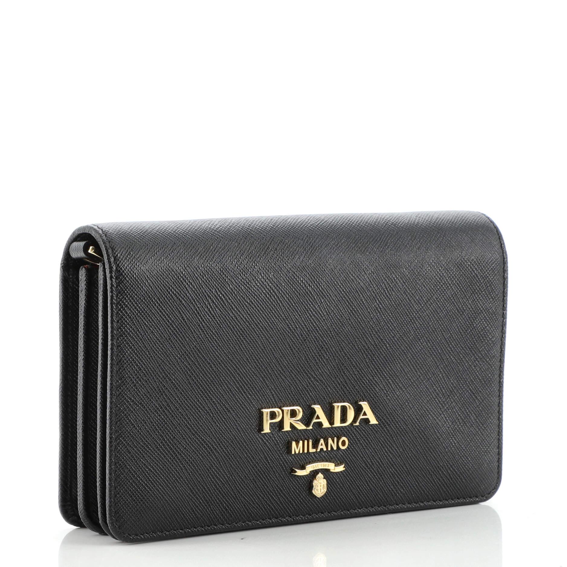 Black Prada Chain Wallet Crossbody Saffiano Leather