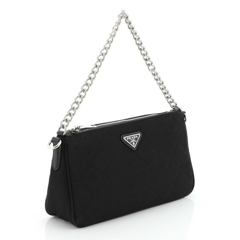 Prada Chain Zip Shoulder Bag Quilted Tessuto Small