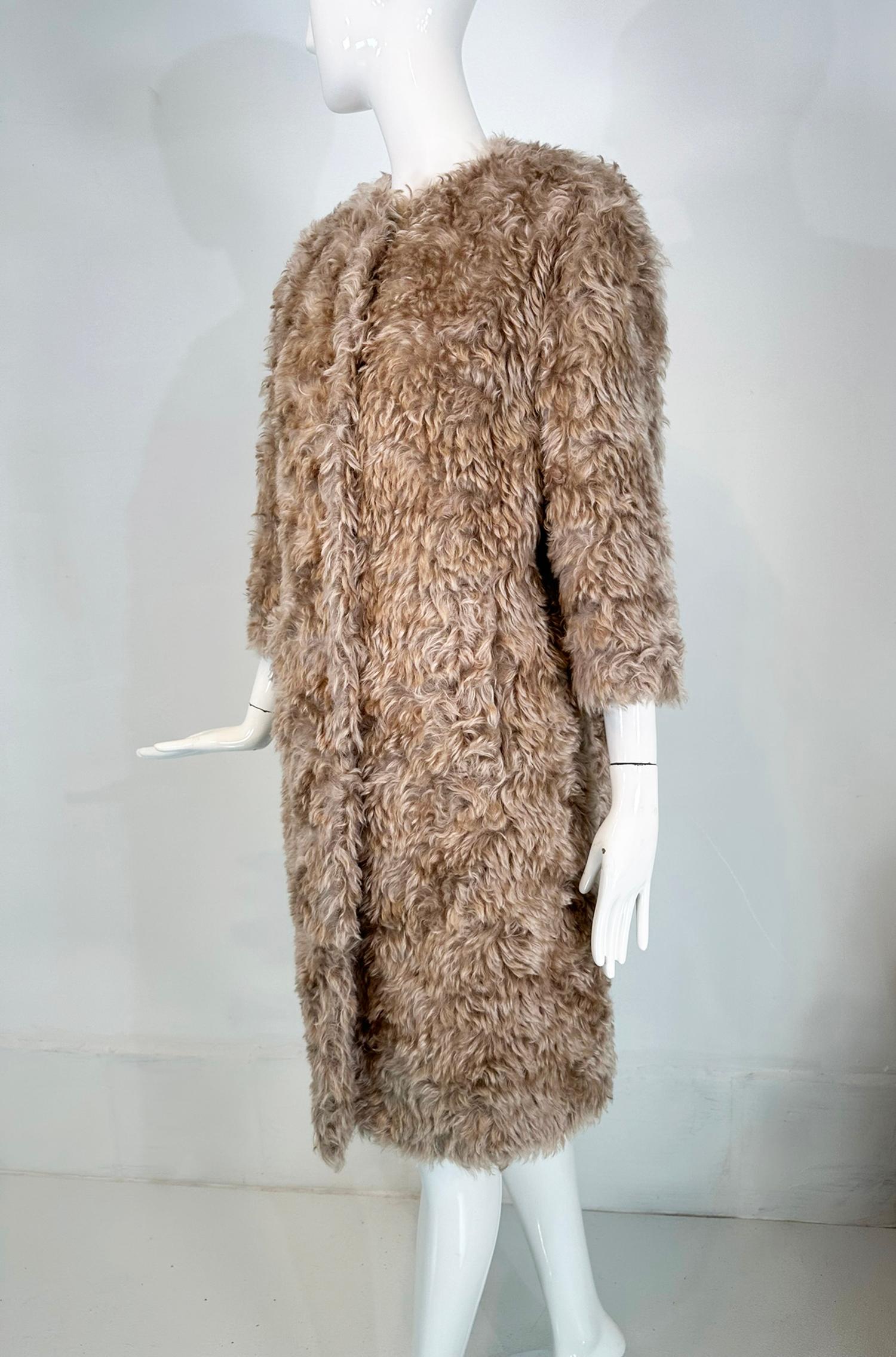 Prada Champagne Mohair Jewel Neck Big Snaps Faux Fur Teddy Bear Coat 38 For Sale 7