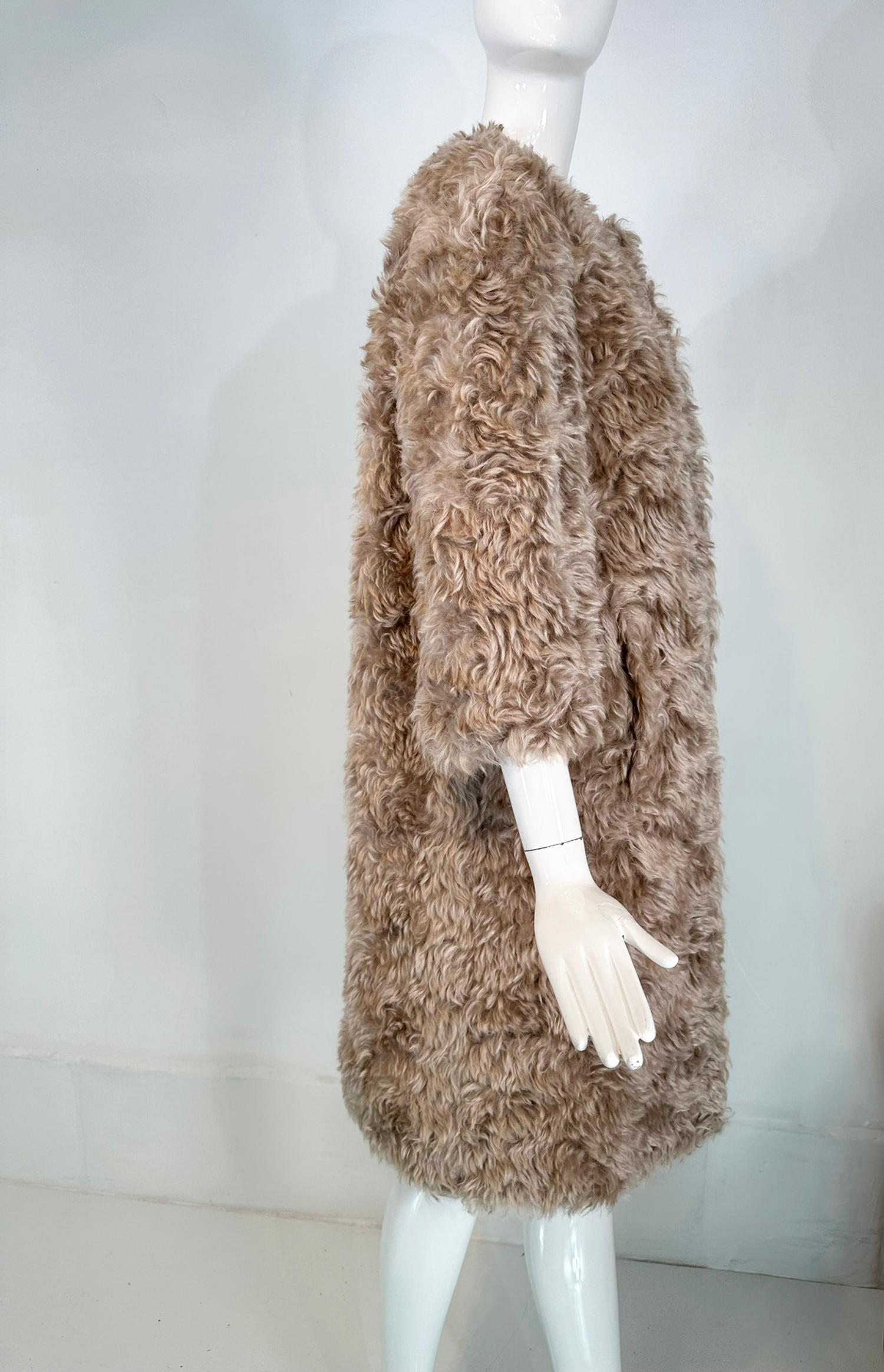 Women's Prada Champagne Mohair Jewel Neck Big Snaps Faux Fur Teddy Bear Coat 38 For Sale
