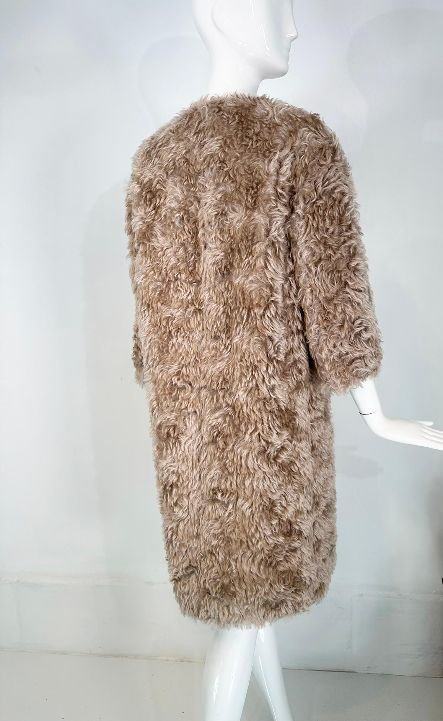 Prada Champagne Mohair Jewel Neck Big Snaps Faux Fur Teddy Bear Coat 38 For Sale 1