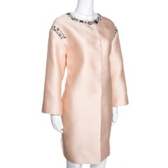 Prada Champagne Satin Embellished Detail Lightweight Coat M