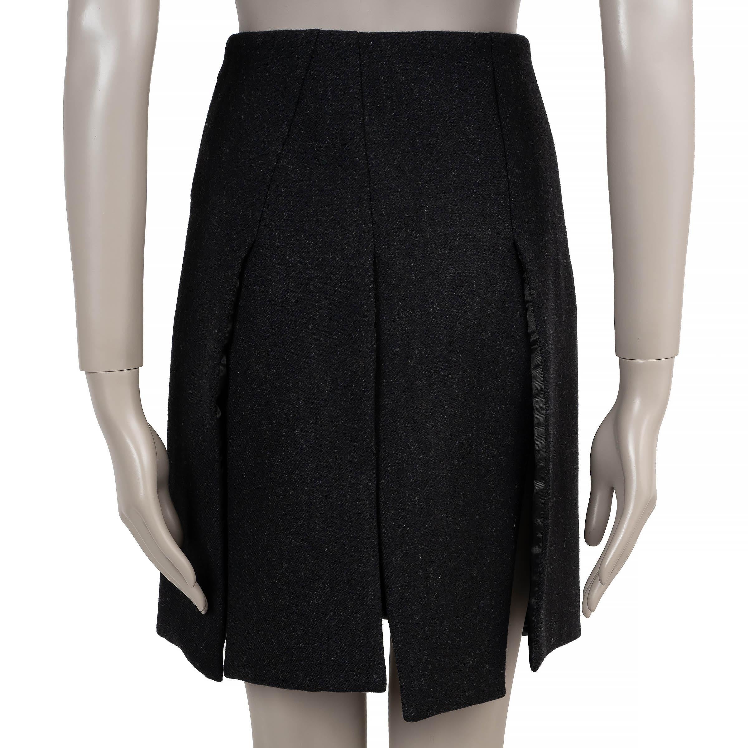 Nero PRADA Gonna in lana grigio antracite 1998 ASIMMETRICO BOX PLEAT 38 XS in vendita