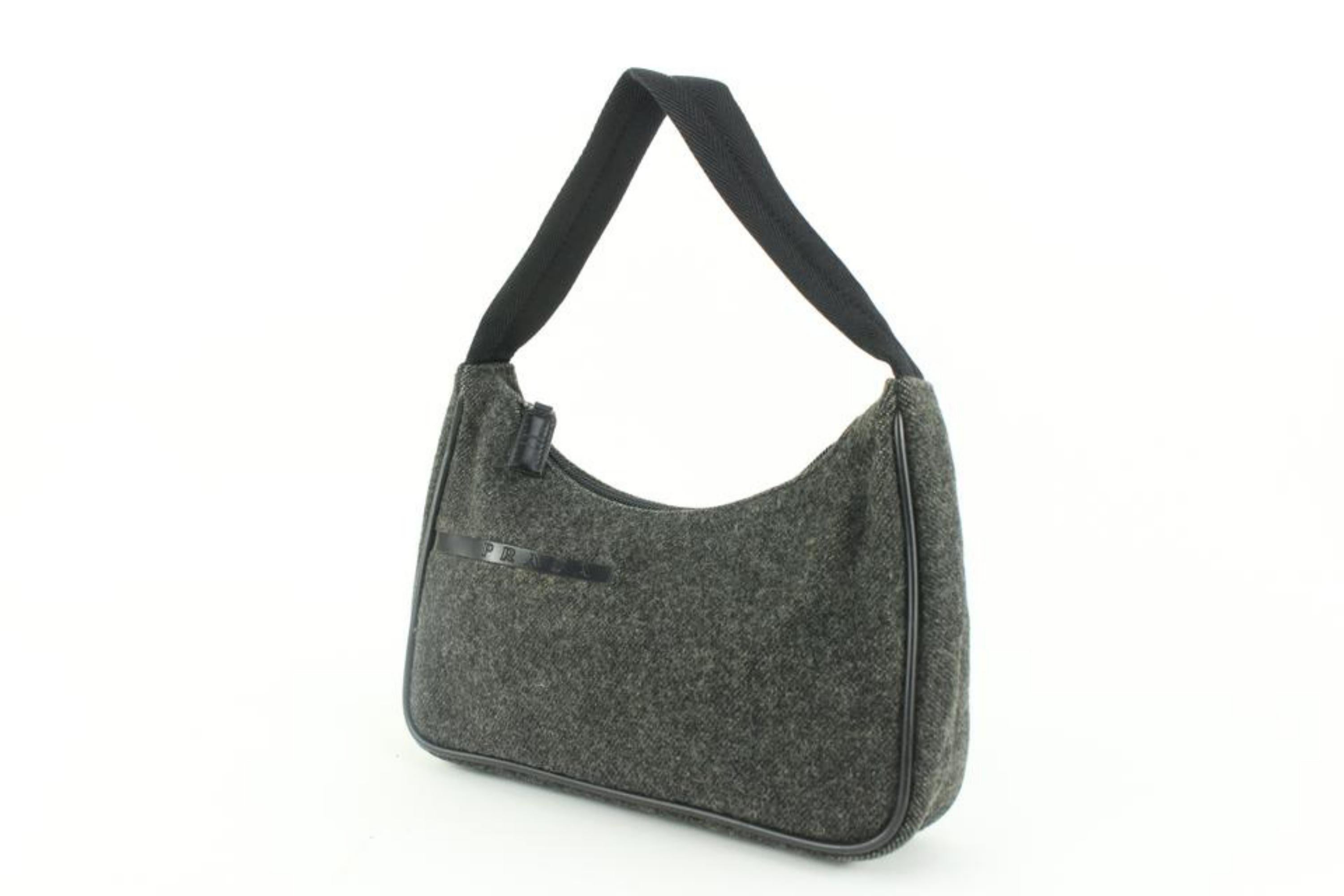 Prada Charcoal Grey Wool Mini Hobo Shoulder Bag 13p36 For Sale 3