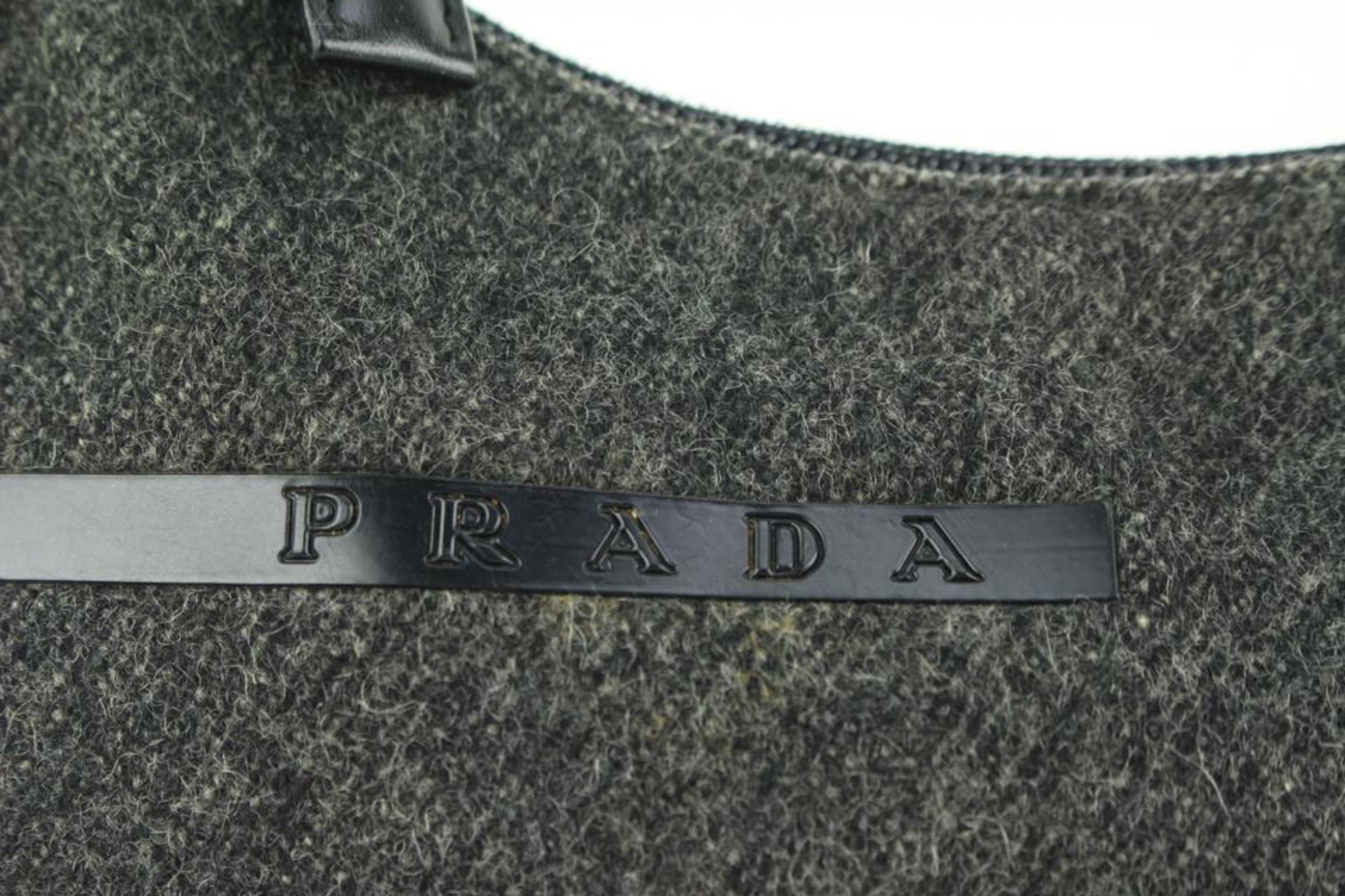 Prada Charcoal Grey Wool Mini Hobo Shoulder Bag 13p36 In Excellent Condition For Sale In Dix hills, NY
