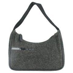 Prada - Mini sac à bandoulière hobo en laine gris anthracite 13p36