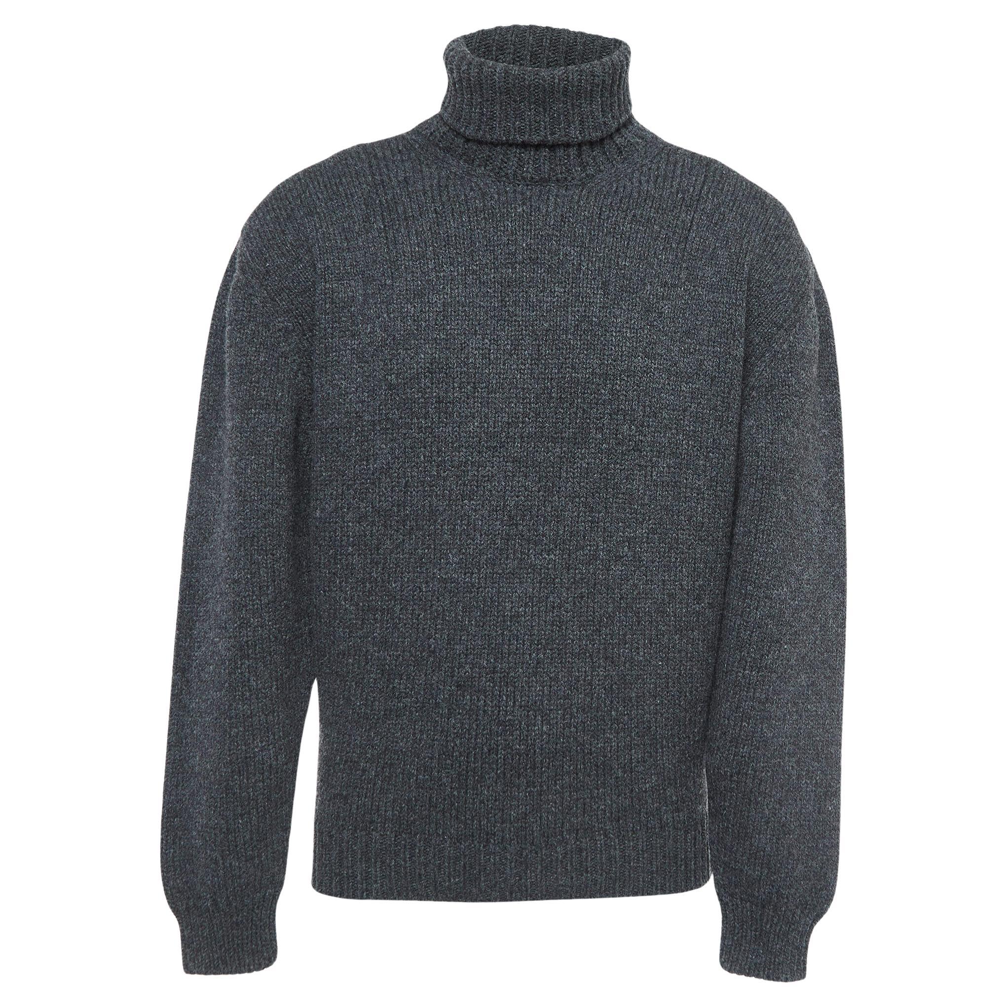 Prada Charcoal Grey Wool Turtleneck Sweater M For Sale