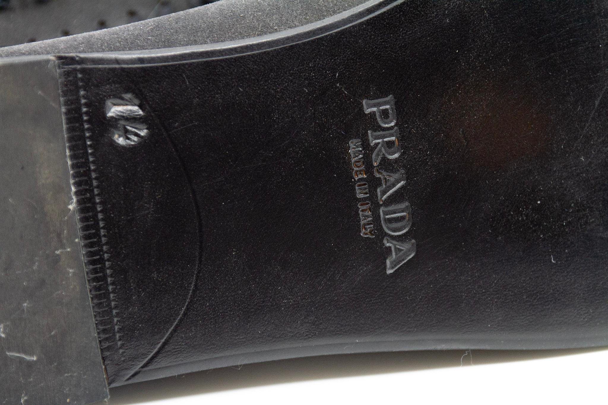 Prada Charcoal Suede Loafers with Beaded Embellishments and Leather Soles For Sale 2