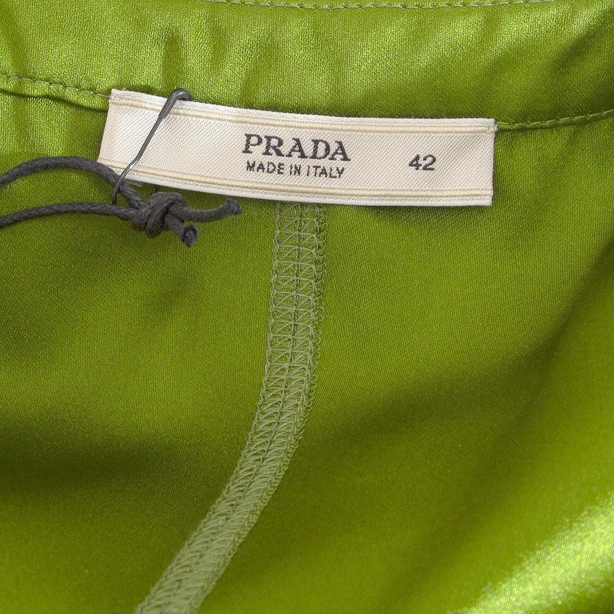 Women's PRADA chartreuse green silk SATIN SLEEVELESS Dress 42 M