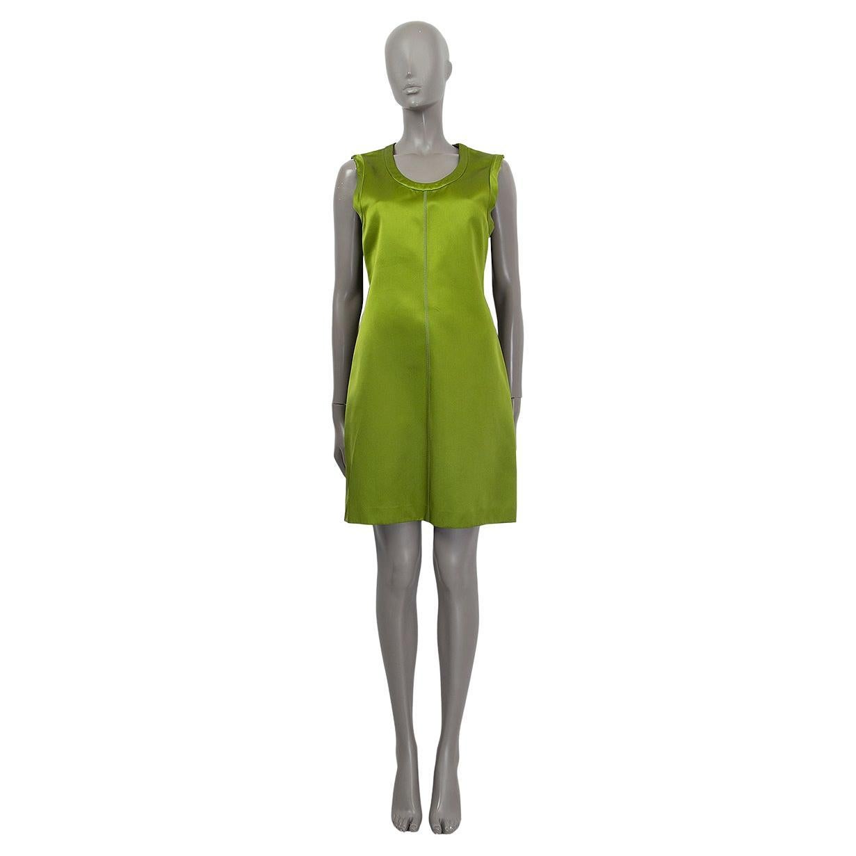 PRADA chartreuse green silk SATIN SLEEVELESS Dress 42 M