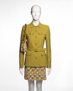 Prada Chartreuse Safari Jacket, Printed Skirt and Bag Ensemble, SS 1996