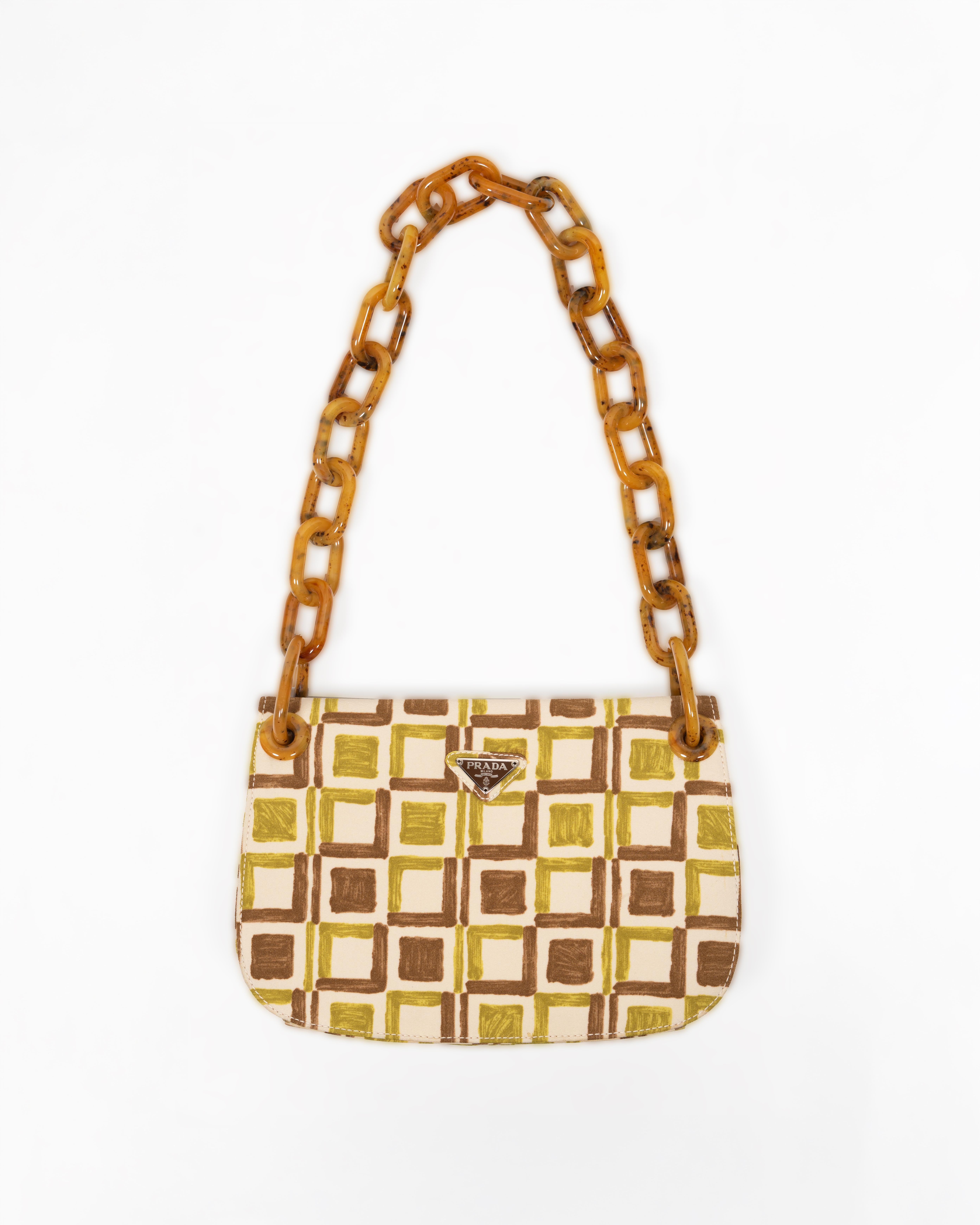 Ensemble veste safari, jupe et sac imprimé chartreuse Prada, SS 1996 Pour femmes en vente