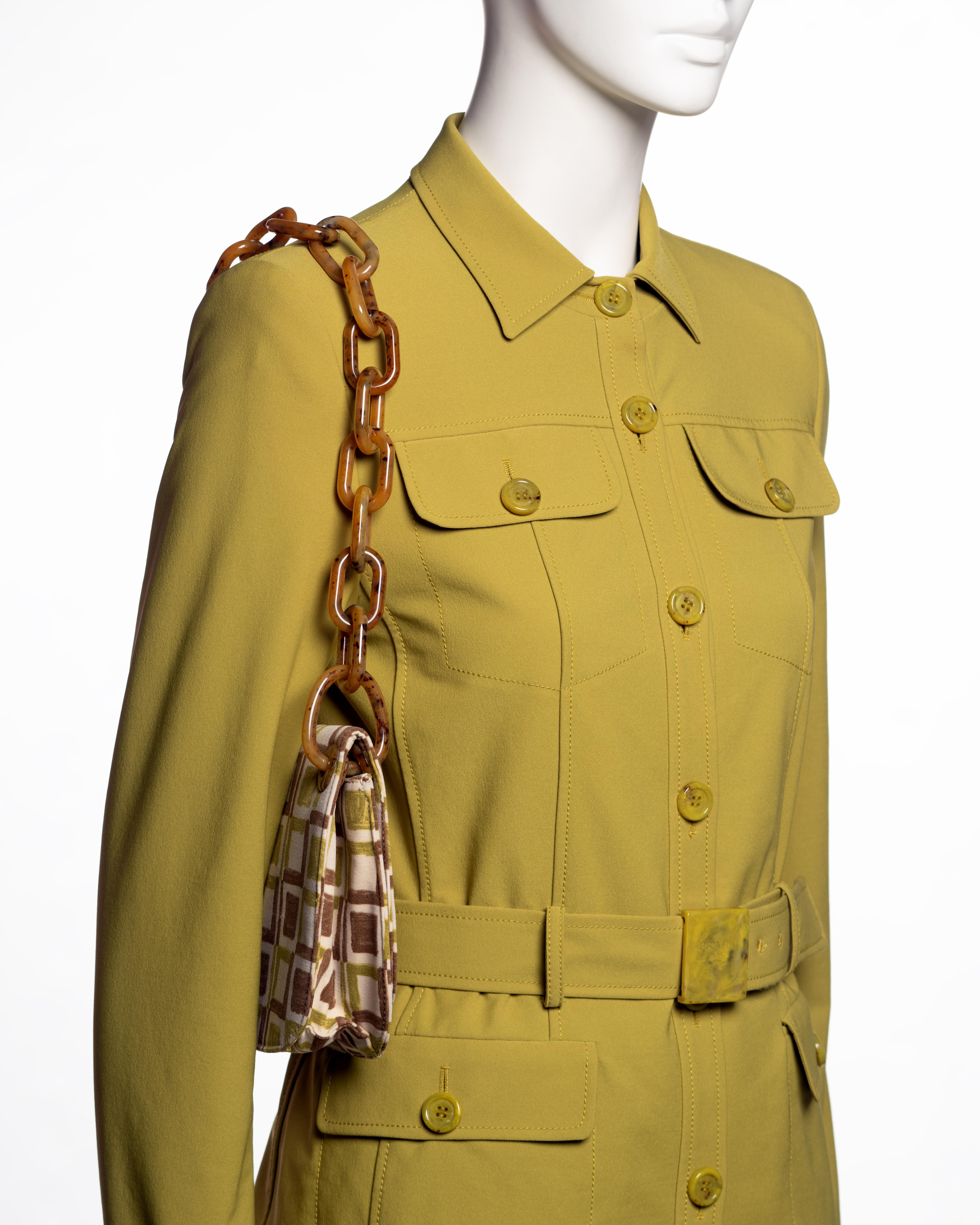 Ensemble veste safari, jupe et sac imprimé chartreuse Prada, SS 1996 en vente 2