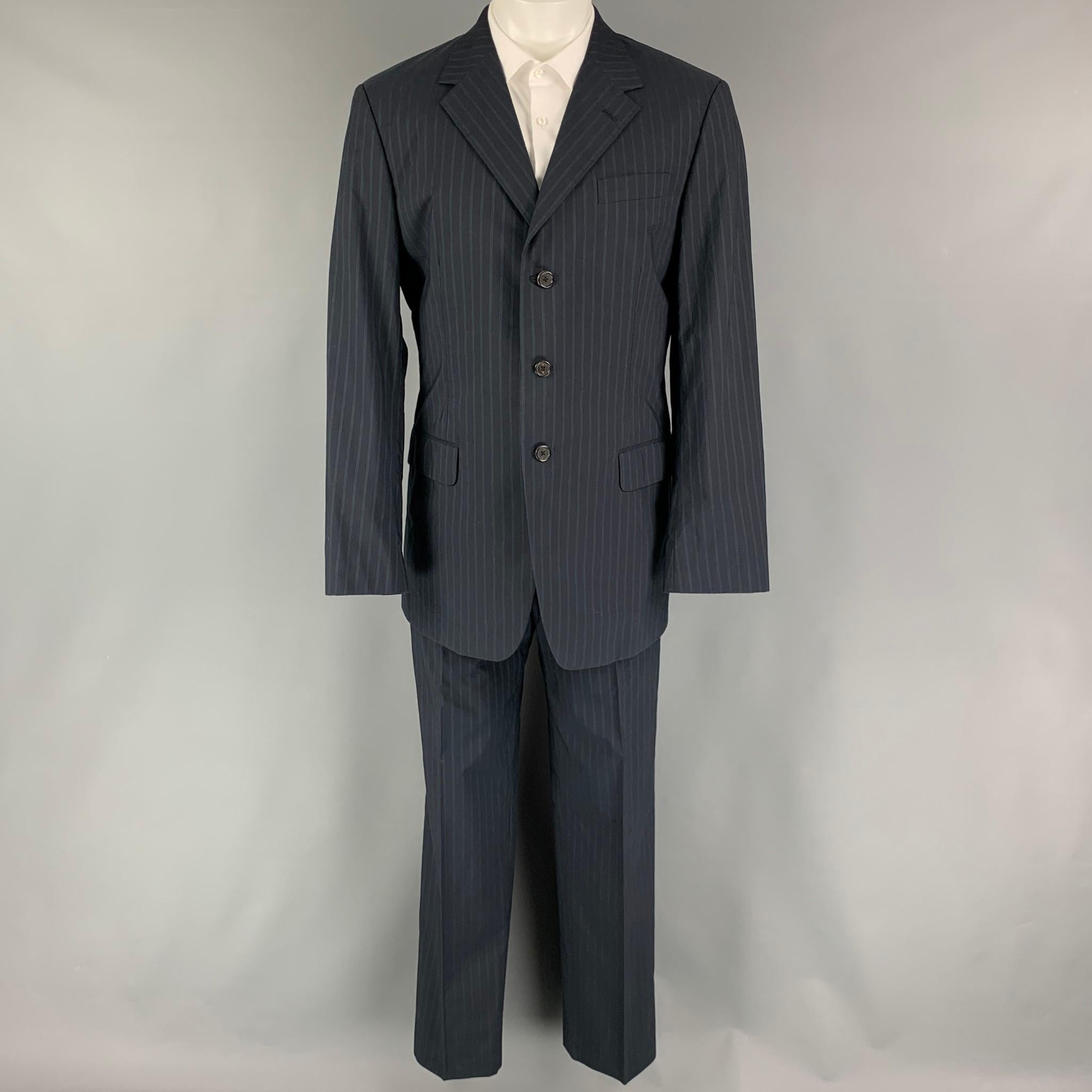 Black PRADA Chest Size 40 Navy Blue Stripe Cotton Single breasted 34 32 Suit