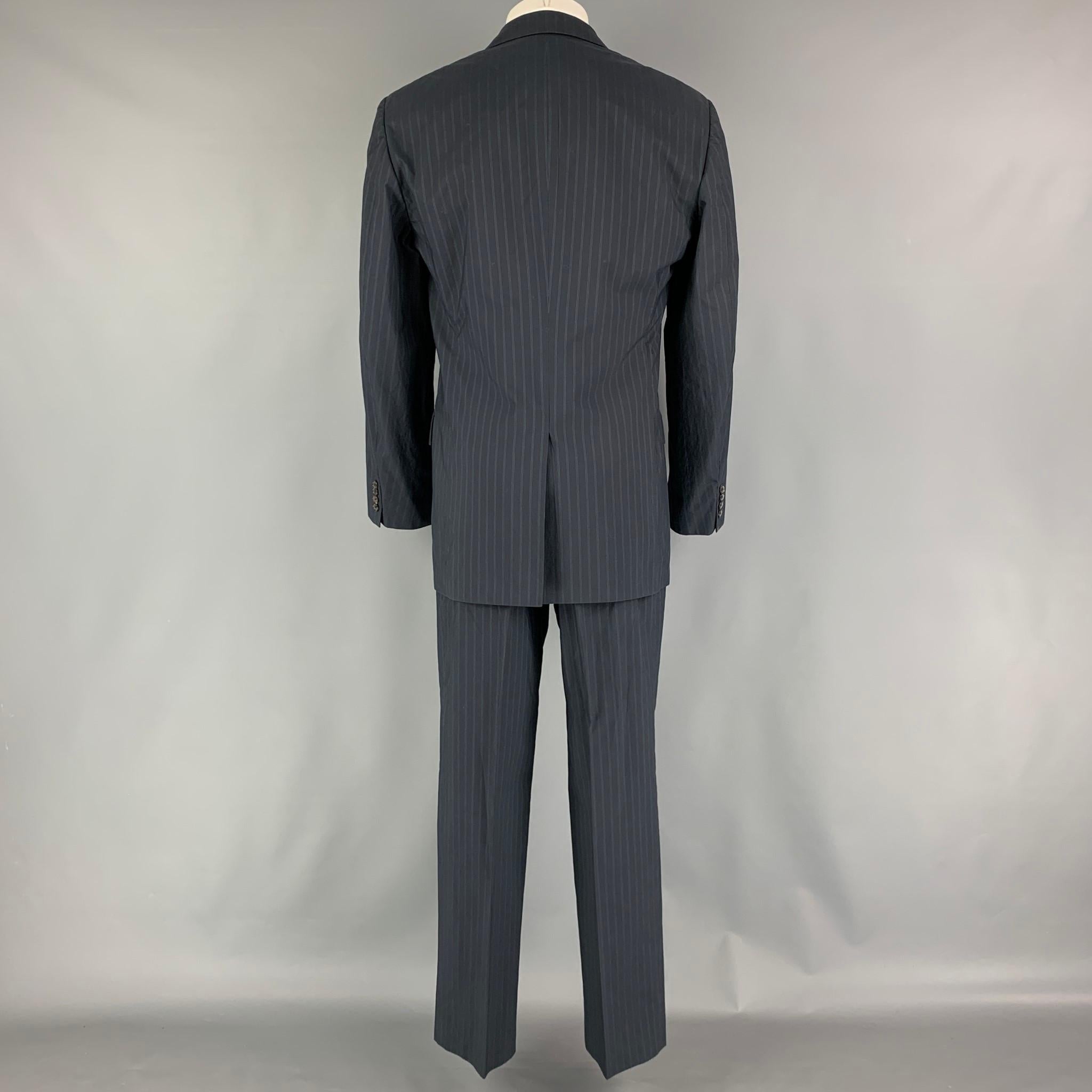 PRADA Chest Size 40 Navy Blue Stripe Cotton Single breasted 34 32 Suit In Excellent Condition In San Francisco, CA