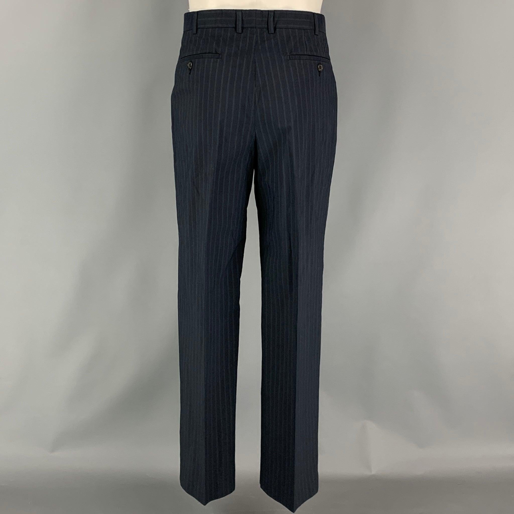 PRADA Chest Size 40 Navy Blue Stripe Cotton Single breasted 34 32 Suit For Sale 1