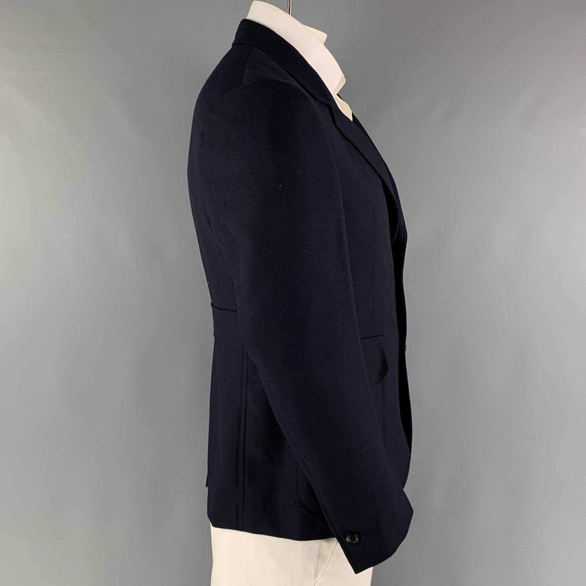 PRADA Chest Size 42 Short Navy Textured Wool Mohair Notch Lapel Sport Coat In Excellent Condition In San Francisco, CA