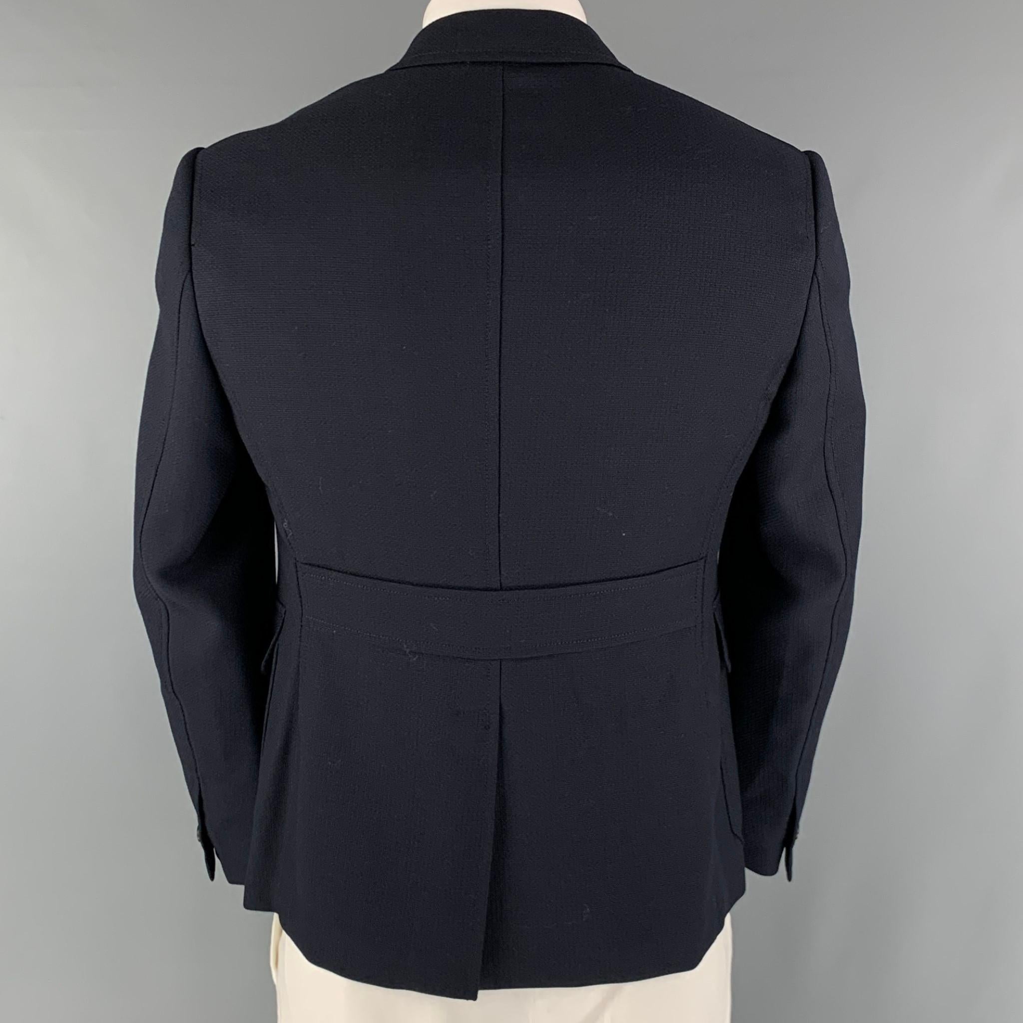 Men's PRADA Chest Size 42 Short Navy Textured Wool Mohair Notch Lapel Sport Coat