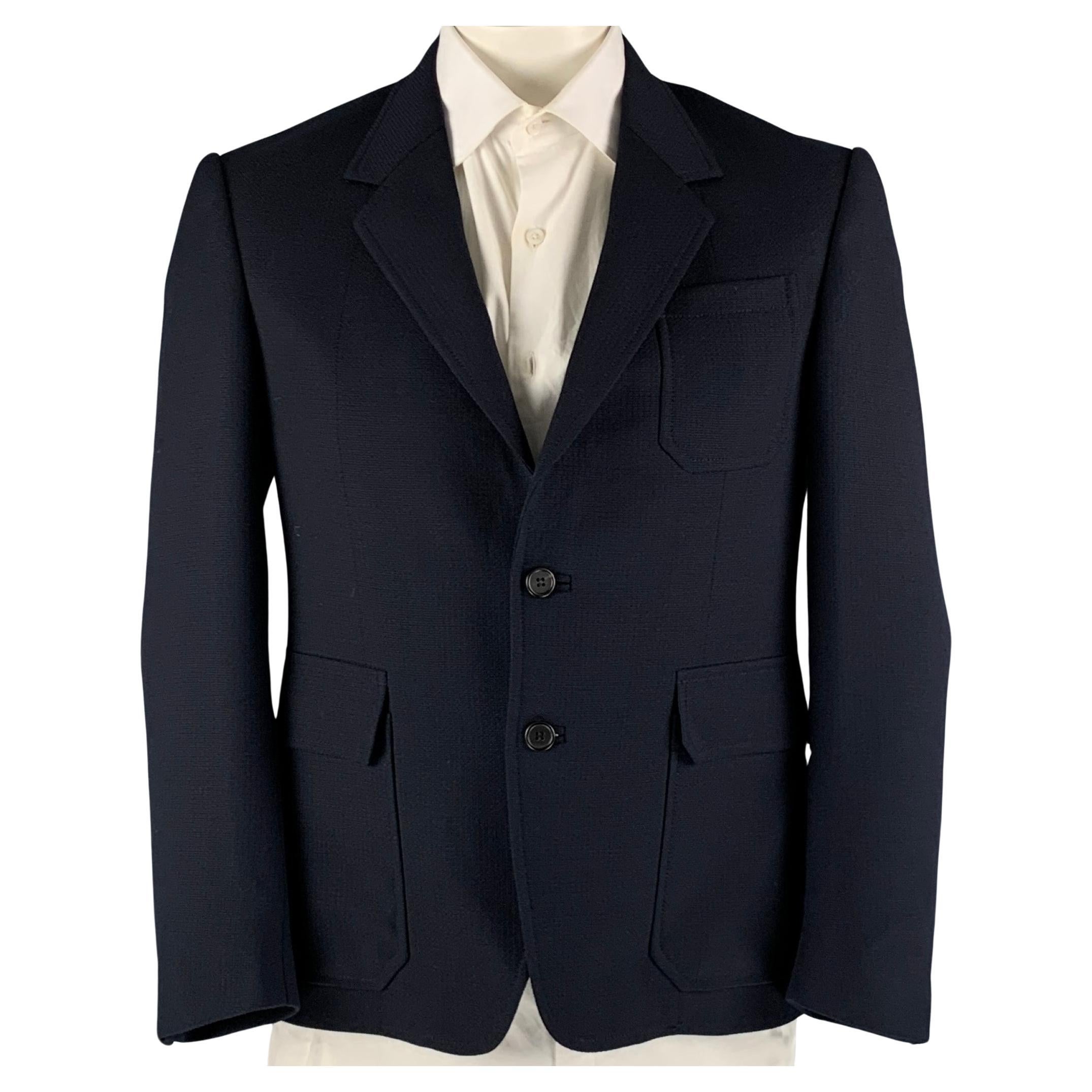 PRADA Chest Size 42 Short Navy Textured Wool Mohair Notch Lapel Sport Coat