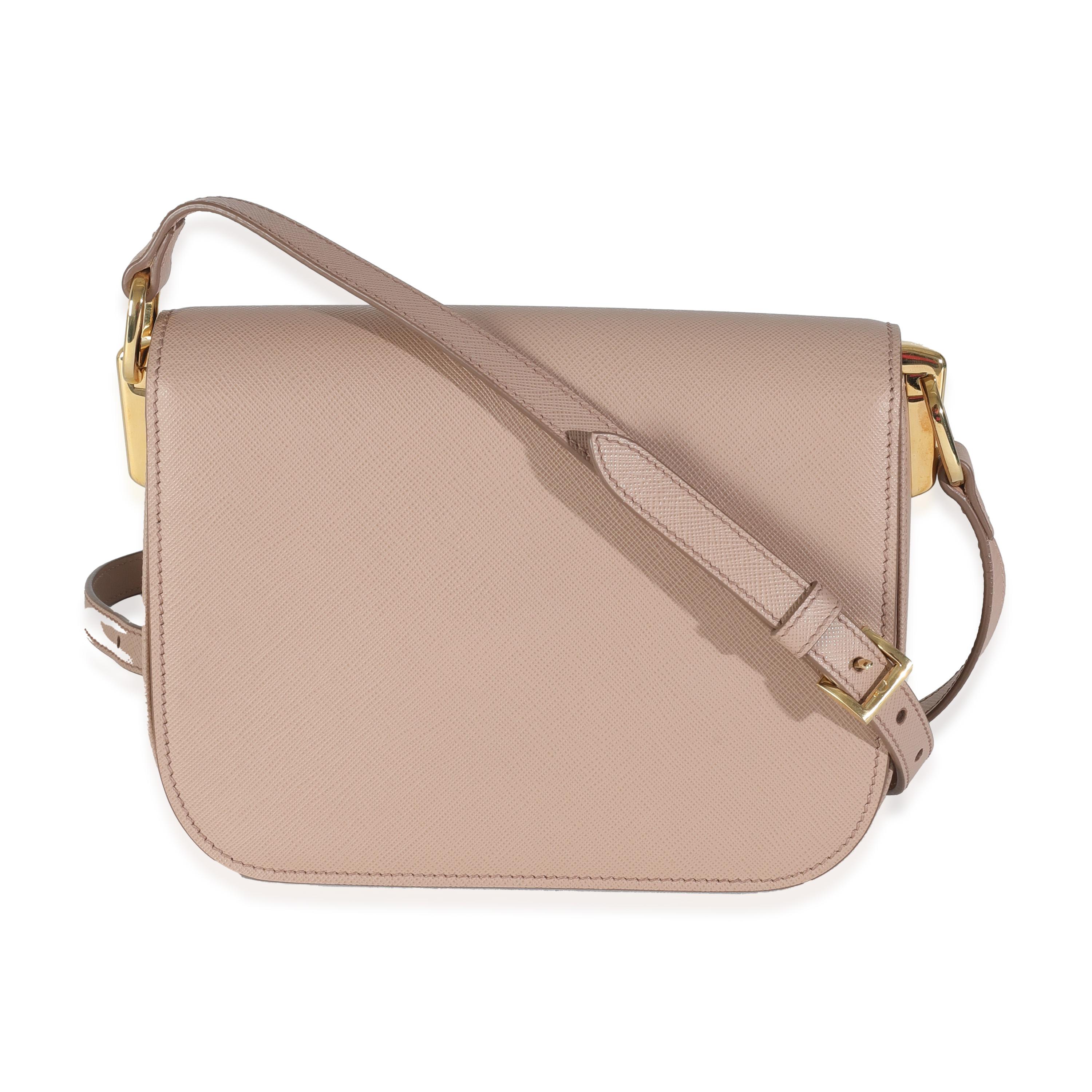 Listing Title: Prada Cipria Saffiano Lux Embleme Flap Shoulder Bag
SKU: 144491
Condition: Pre-owned 
Handbag Condition: Excellent
Condition Comments: Item is in excellent condition and displays light signs of wear. Light scratching along hardware.