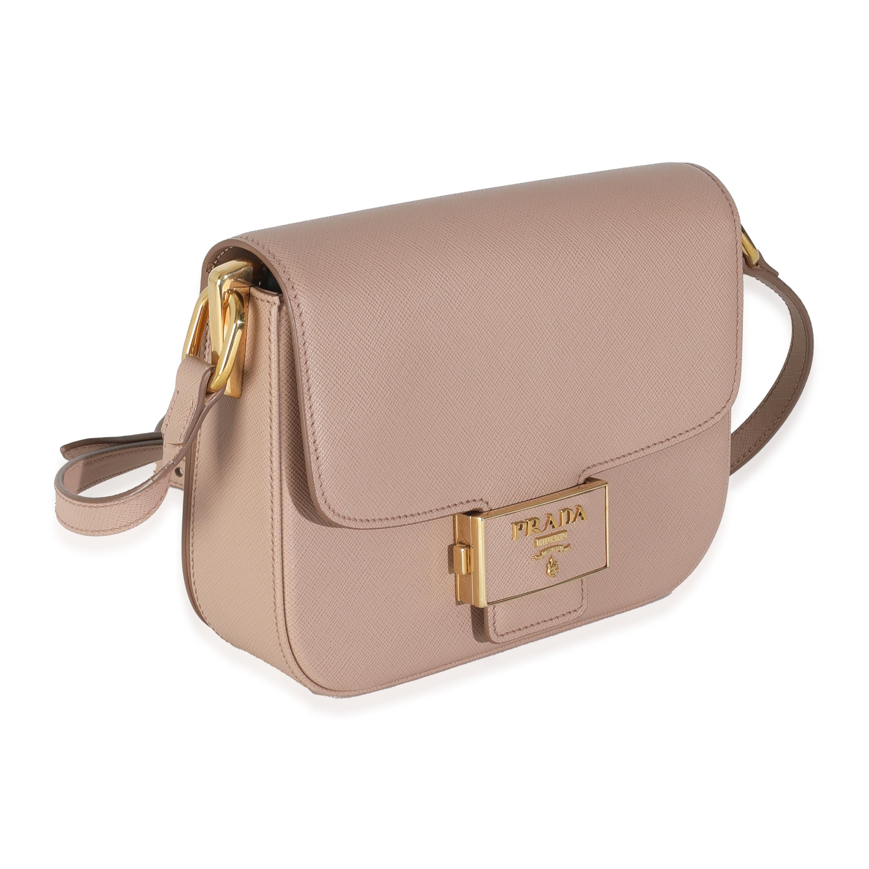 Beige Prada Cipria Saffiano Lux Embleme Flap Shoulder Bag For Sale