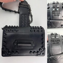 Prada City Calfskin Saffiano Studded Cahier Crossbody Clutch Bag Black