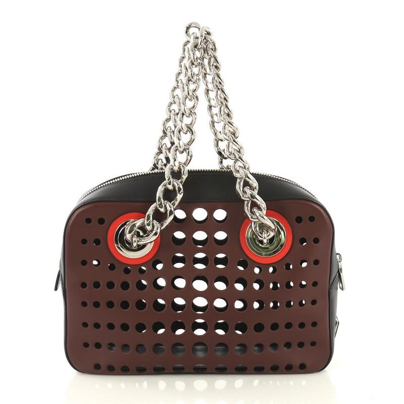  Prada City Fori Chain Shoulder Bag Perforated Calfskin Small In Good Condition In NY, NY
