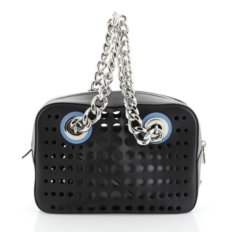 Prada City Fori Chain Shoulder Bag Perforated Calfskin Small In Good Condition In NY, NY