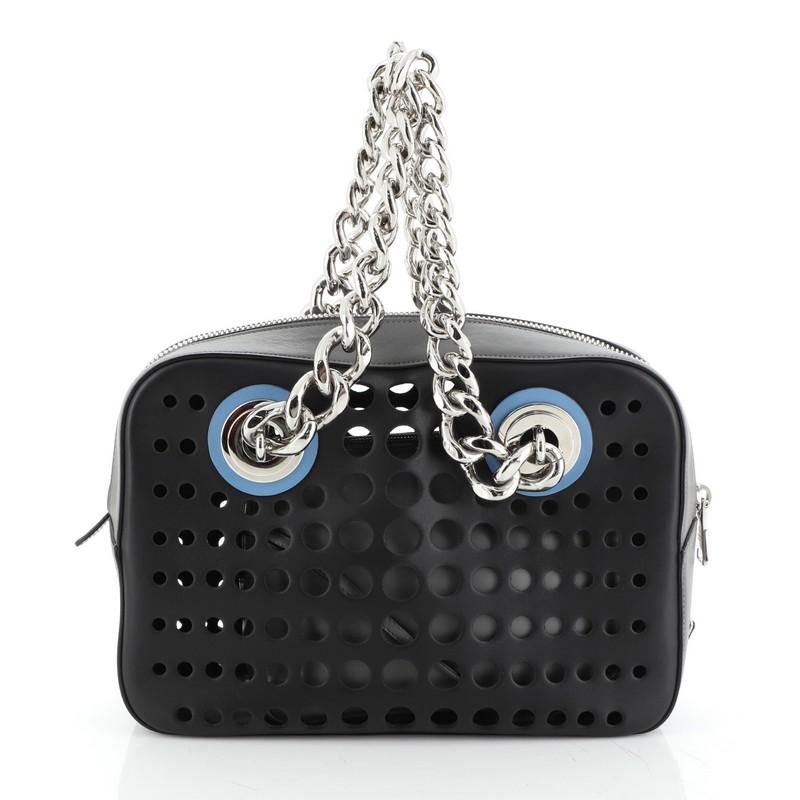 Prada City Fori Chain Shoulder Bag Perforated Calfskin Small  In Good Condition In NY, NY