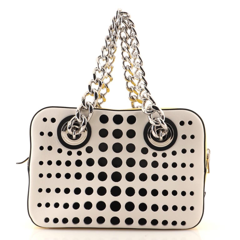 Prada City Fori Chain Shoulder Bag Perforated Calfskin Small In Good Condition In NY, NY