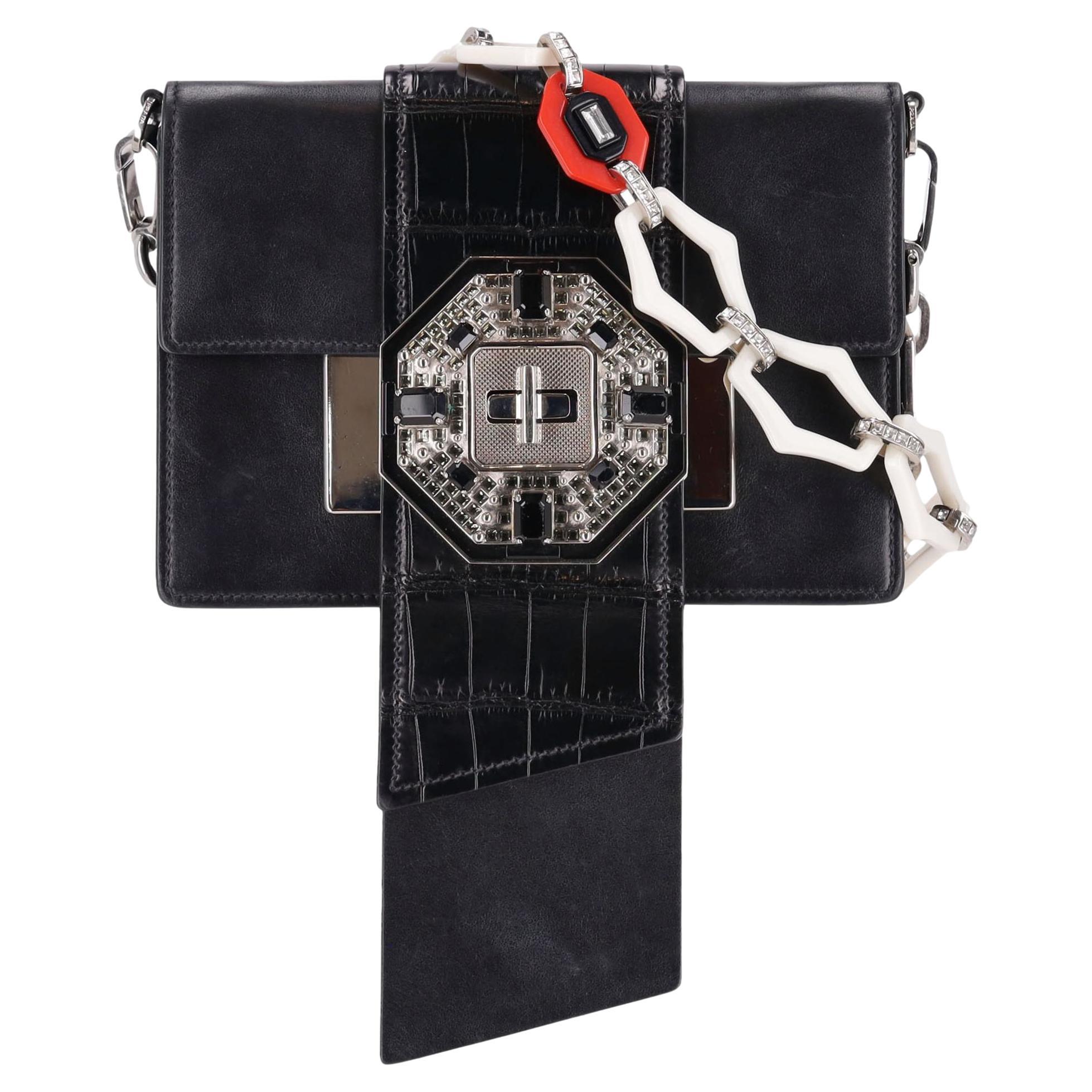 Borsa Prada City con nastro in pelle e cristalli con tracolla in resina e cristalli in vendita