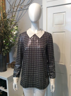 Prada Clear Sequined Multicolored Plaid Long-Sleeve Collared Shirt Sz40/Us4