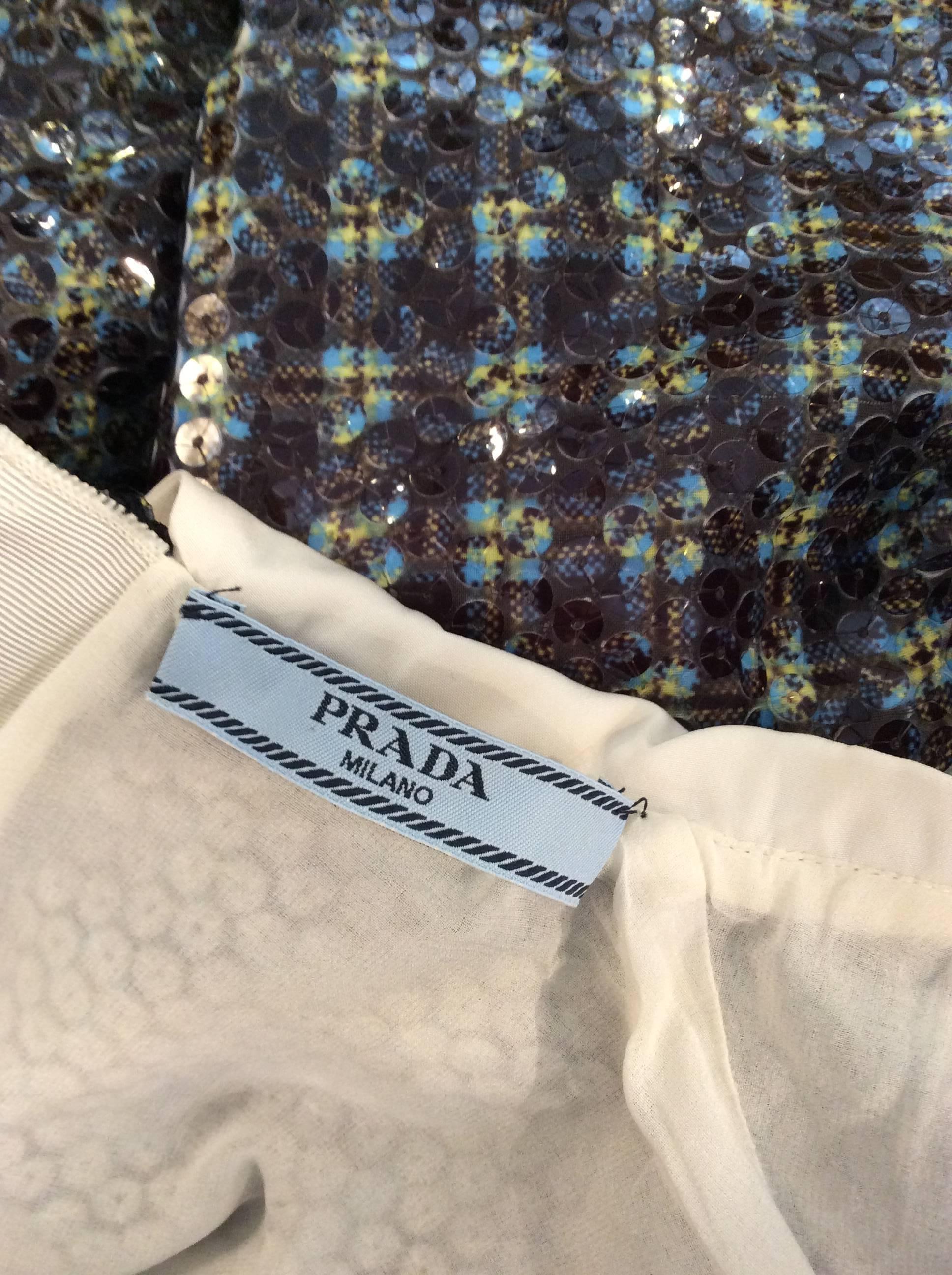 Prada Clear Sequined Multicolored Plaid Long-Sleeve Collared Shirt Sz40/Us4 For Sale 1