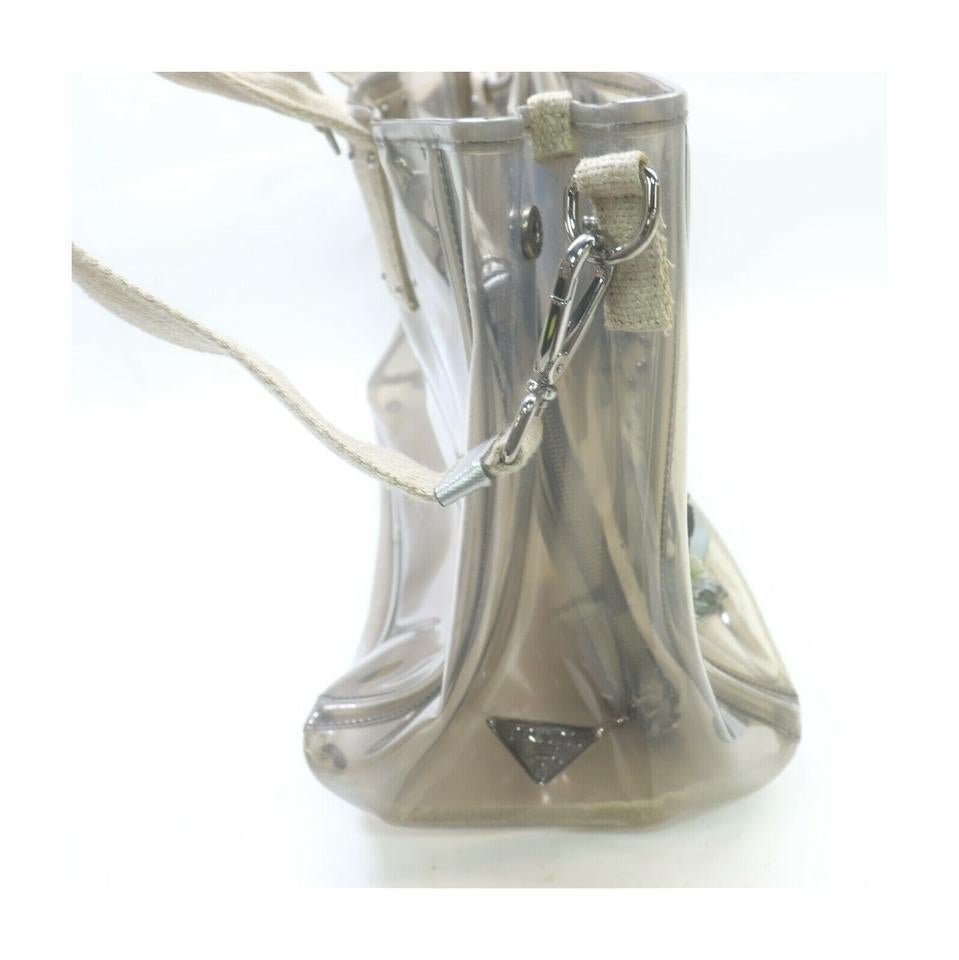 Prada Clear Vinyl Floral Tote Bag with Strap 863384 In Good Condition In Dix hills, NY