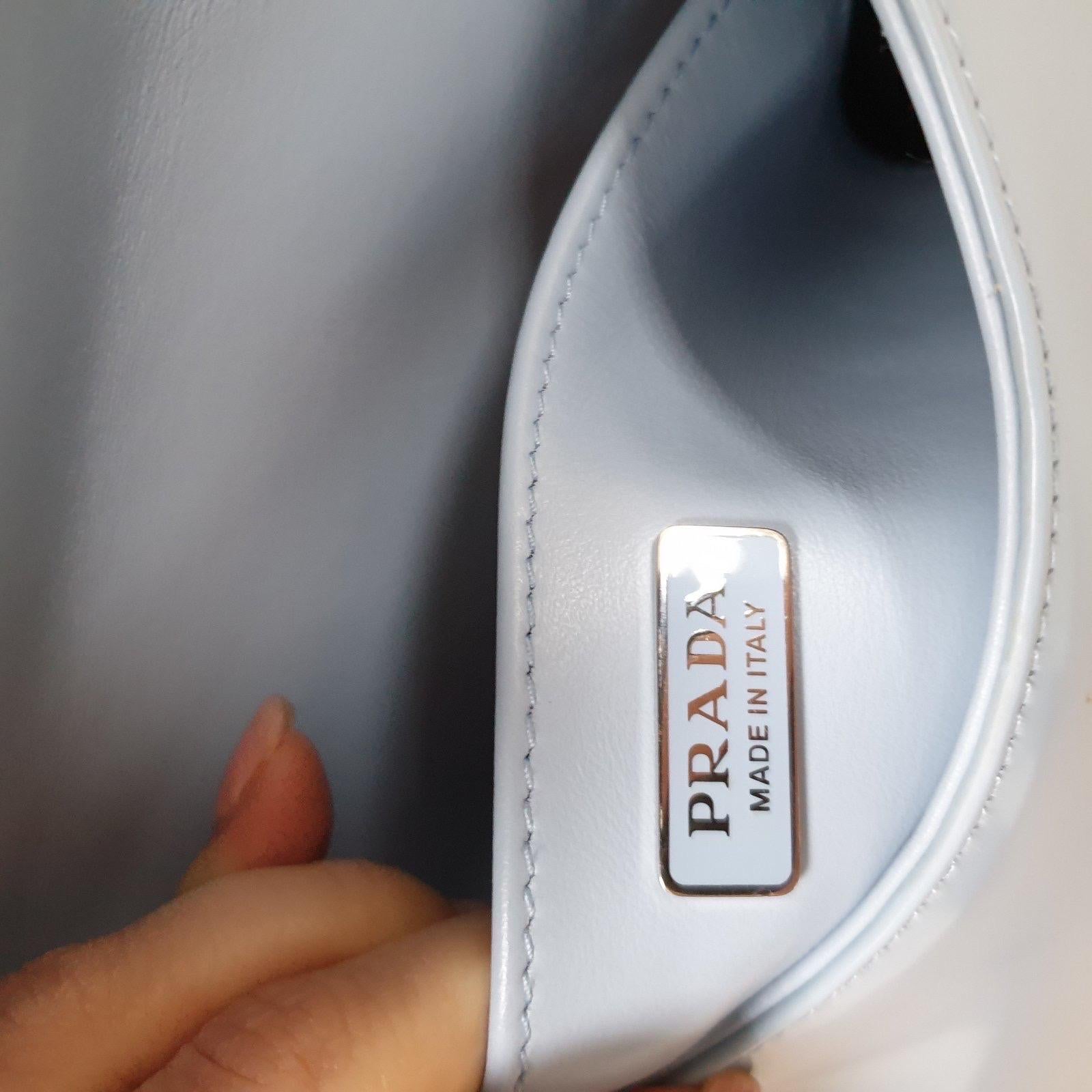 Gray Prada Cleo Blue Brushed Leather Shoulder Flap Bag