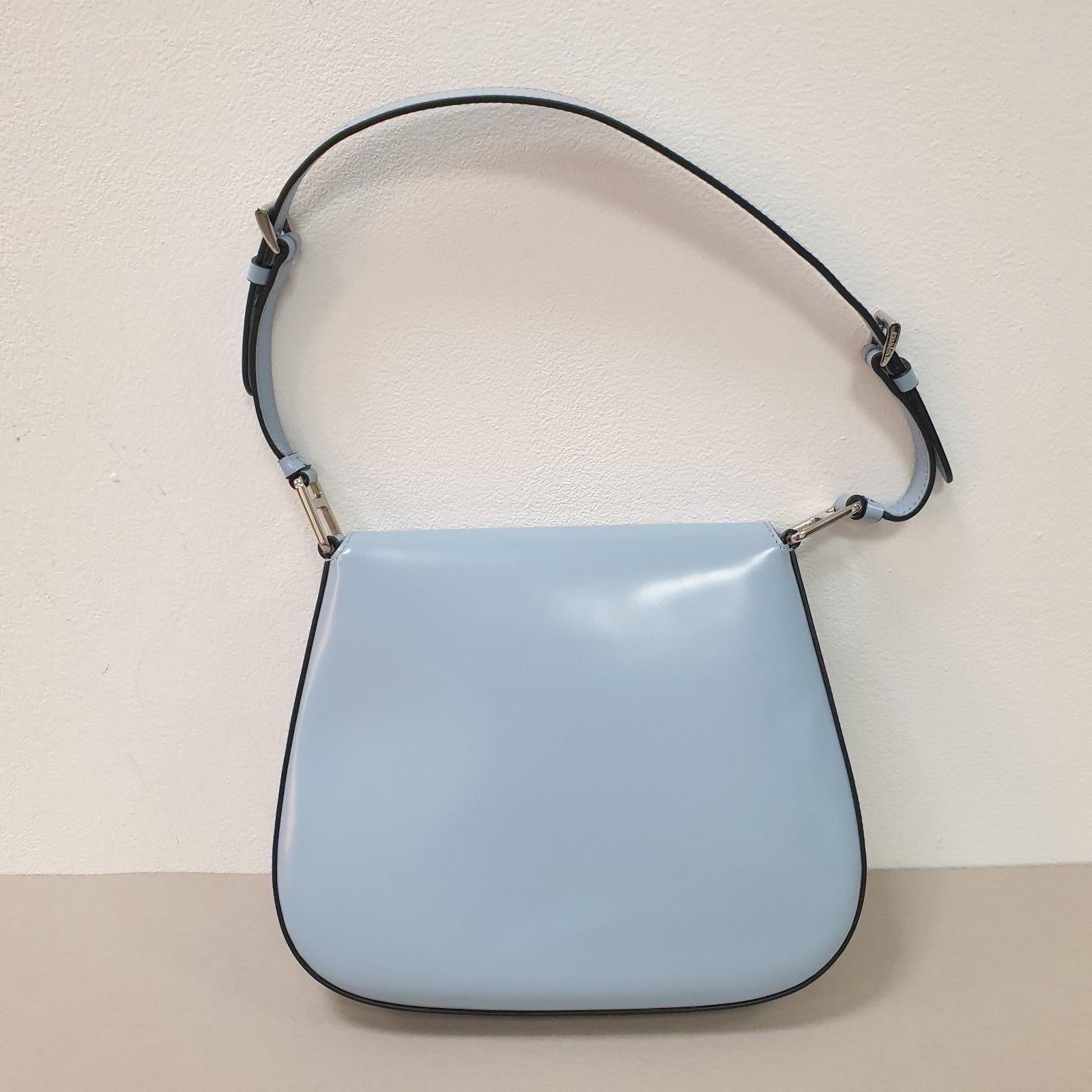 Prada Cleo Blue Brushed Leather Shoulder Flap Bag 3