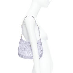 PRADA Cleo blue crystal encrusted satin triangle logo underarm shoulder bag