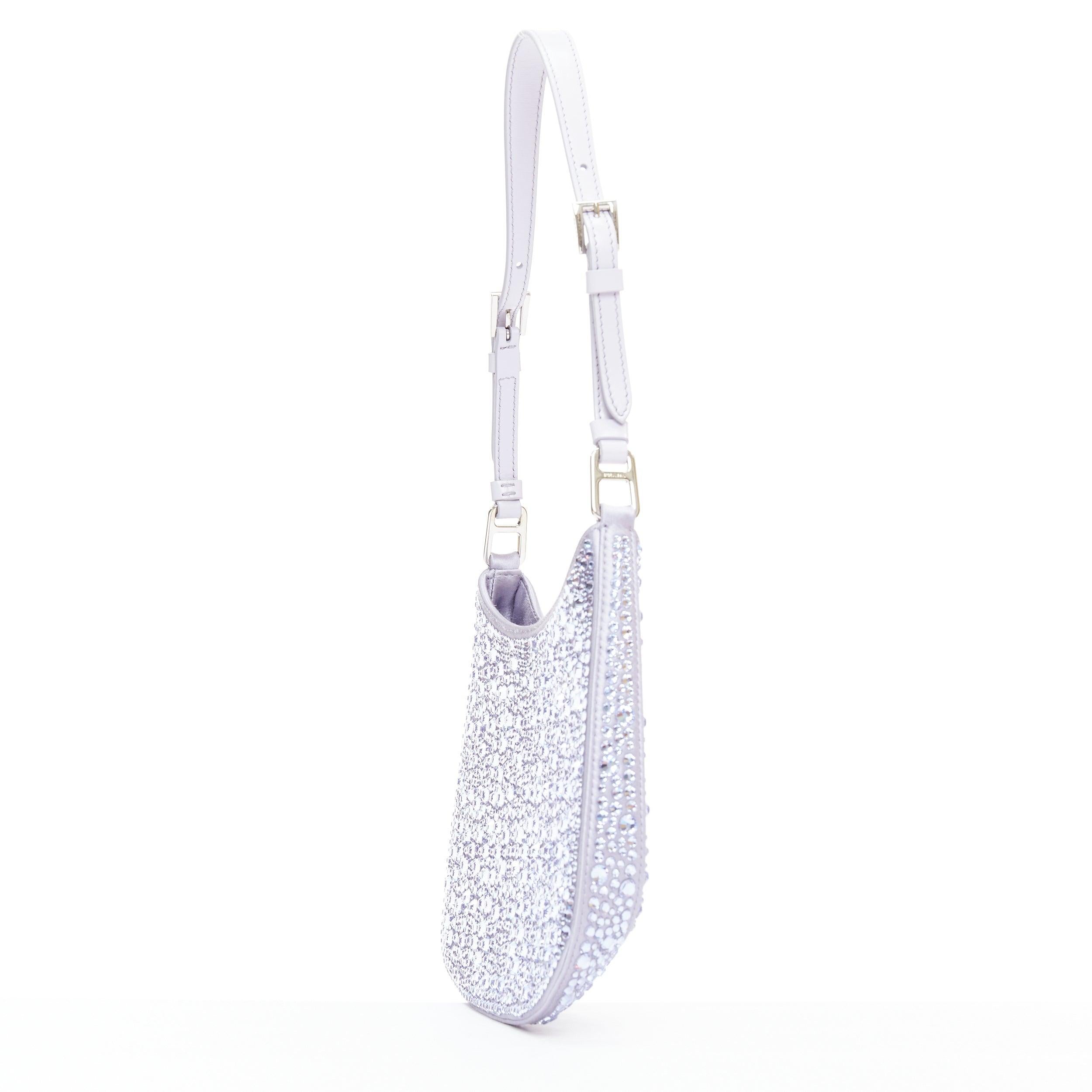 PRADA Cleo blue crystal encrusted satin triangle logo underarm shoulder bag In New Condition For Sale In Hong Kong, NT