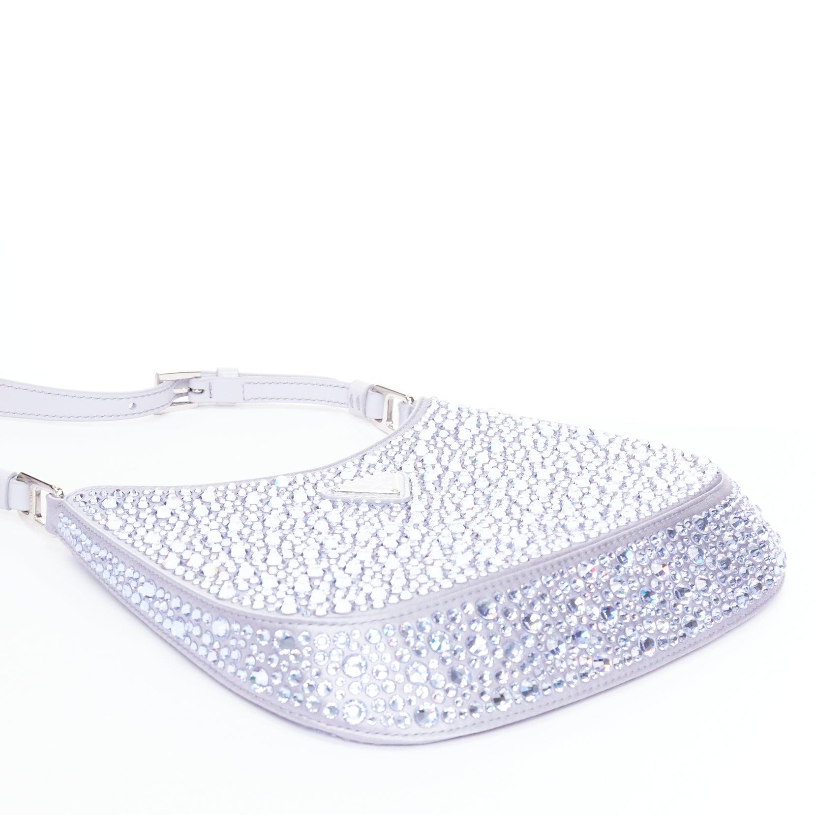PRADA Cleo blue crystal encrusted satin triangle logo underarm shoulder bag For Sale 1
