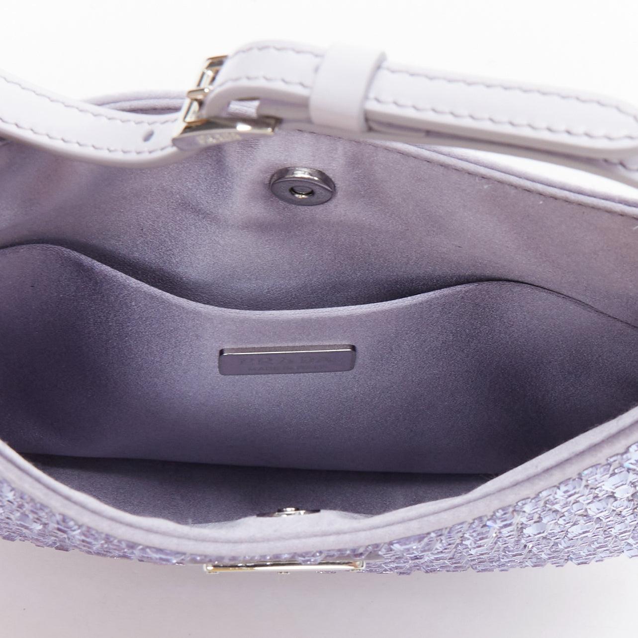 PRADA Cleo blue crystal encrusted satin triangle logo underarm shoulder bag For Sale 4